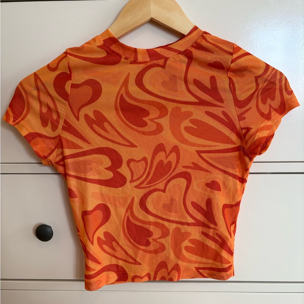 Heart Print Sheer Crop Top